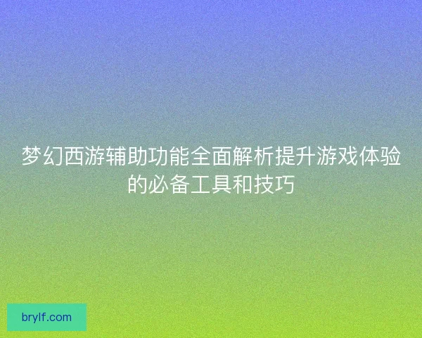 梦幻西游辅助功能全面解析提升游戏体验的必备工具和技巧