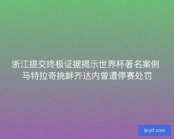 浙江提交终极证据揭示世界杯著名案例 马特拉奇挑衅齐达内曾遭停赛处罚 浙江提交终极证据揭示世界杯著名案例 马特拉奇挑衅齐达内曾遭停赛处罚